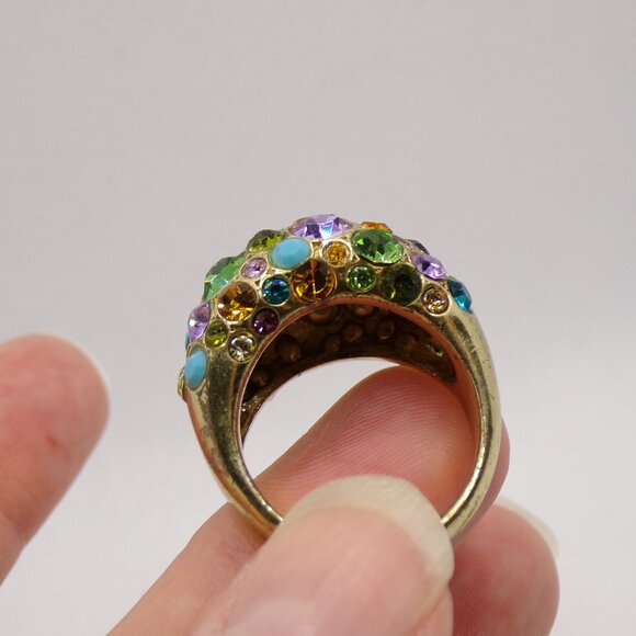 Fossil Brand Gold Tone Colorful Rhinestone Dome Ring Size 8 - Picture 9 of 9